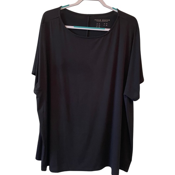 Susan Graver Liquid Knit Black Plus Size 2X Short Sleeve Top Blouse - Picture 1 of 5